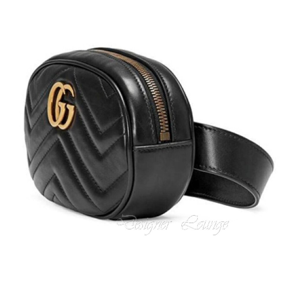NEW GUCCI GG Marmont Matelasse Chevron Heart Black Leather Belt Bag Sz 85 cm - Picture 6 of 16